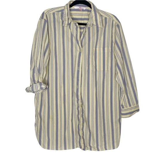VICTORIA’S Secret yellow striped, oversized buttoned down shirt. - Picture 3 of 6
